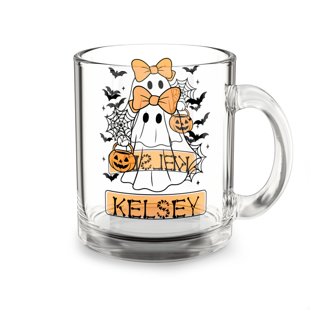 Halloween Ghost Personalized Glass Mug, Custom Mug, Trick or Treat Mug, Fall Decor, Spooky Season Gift, Unique Halloween Cup