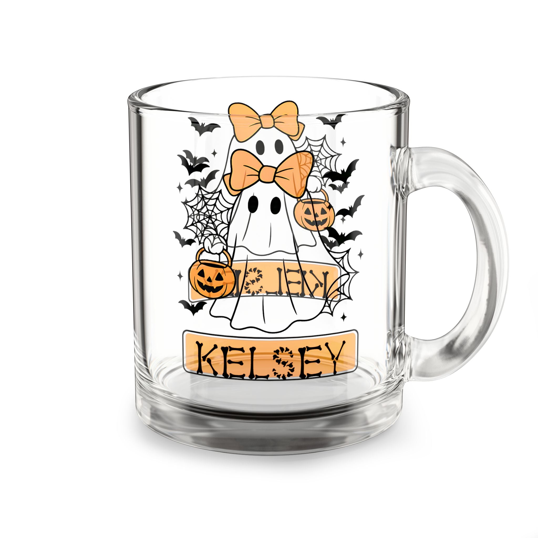 Halloween Ghost Personalized Glass Mug, Custom Mug, Trick or Treat Mug, Fall Decor, Spooky Season Gift, Unique Halloween Cup