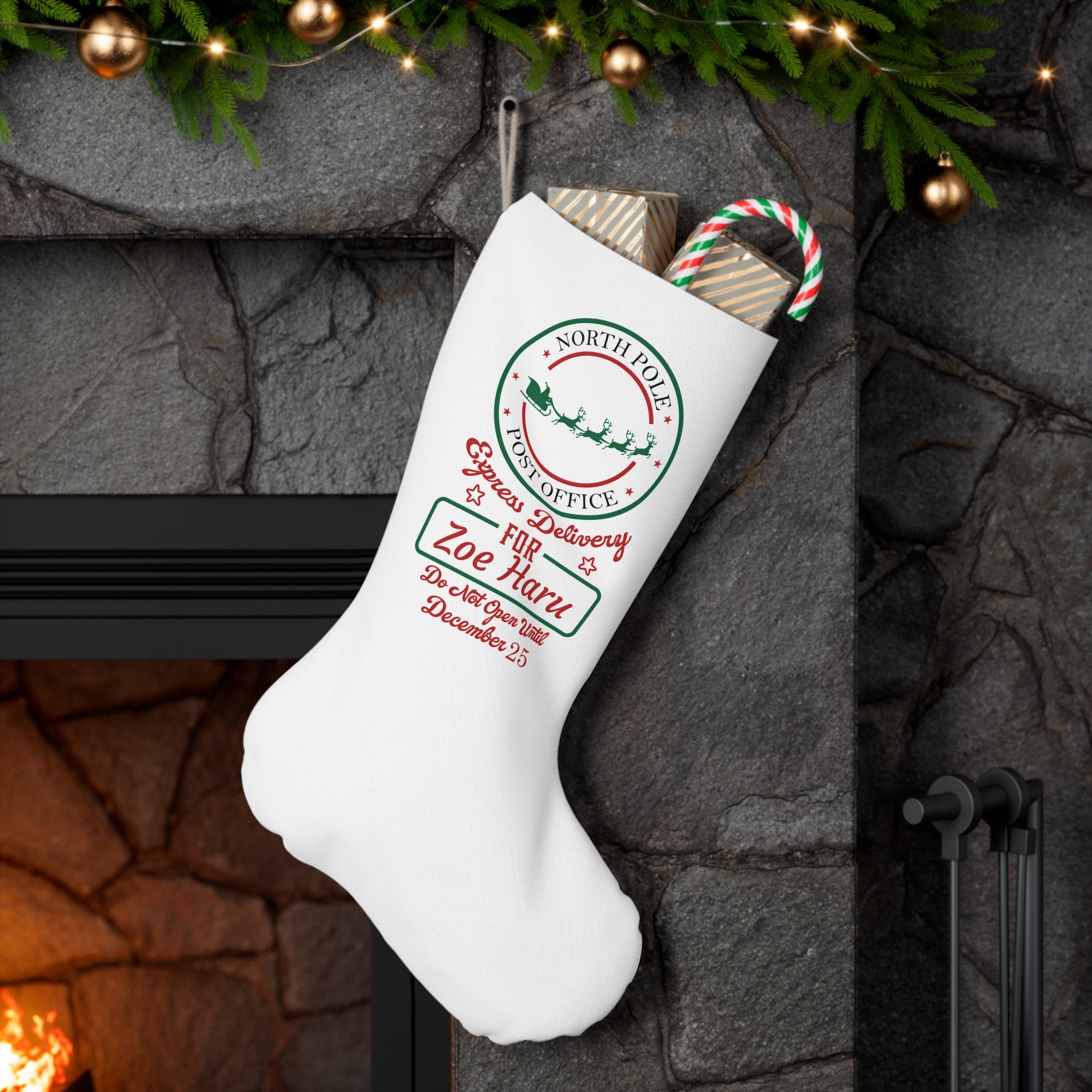 Santa Stocking - Personalized "North Pole Post Office" Express Delivery Christmas Stocking