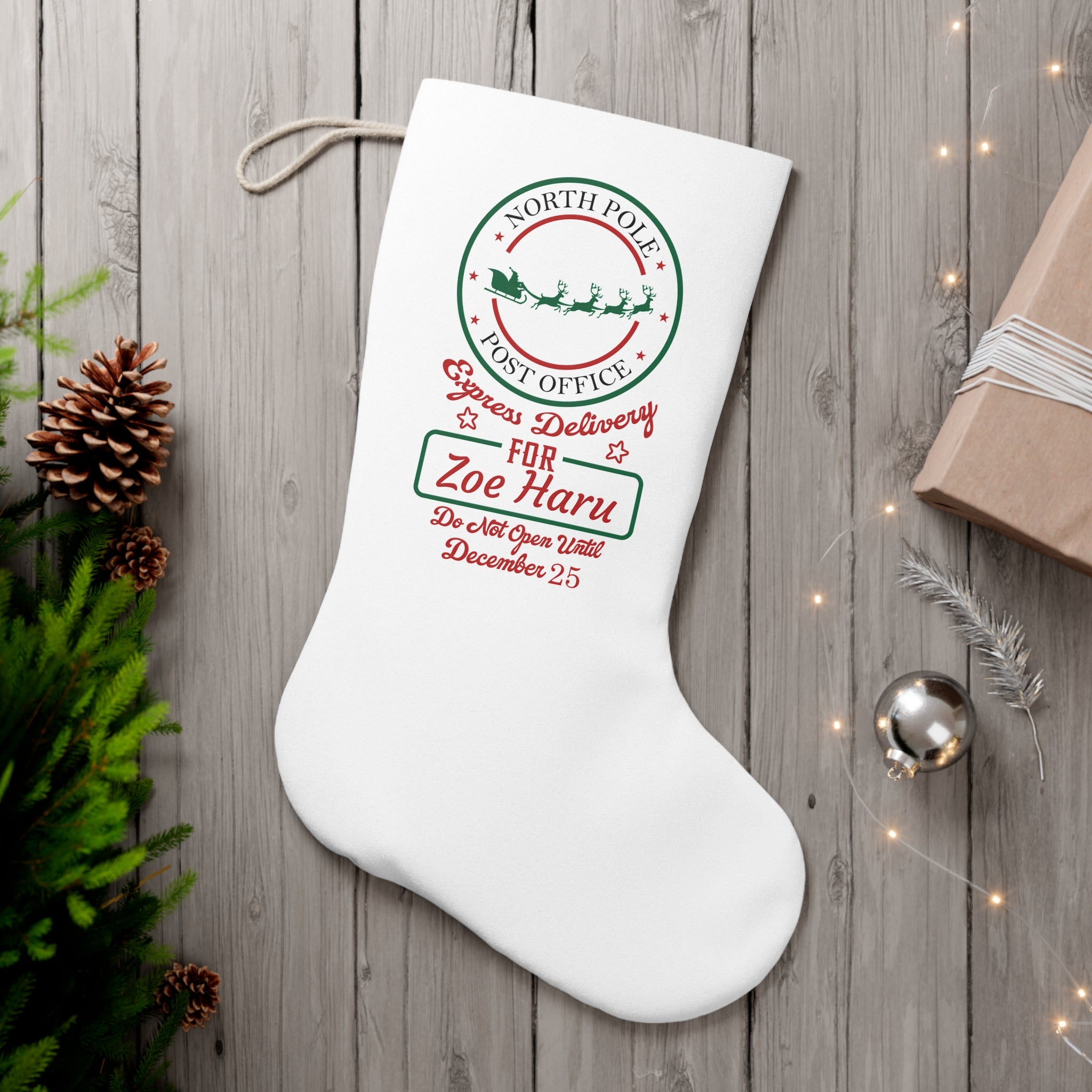 Santa Stocking - Personalized "North Pole Post Office" Express Delivery Christmas Stocking