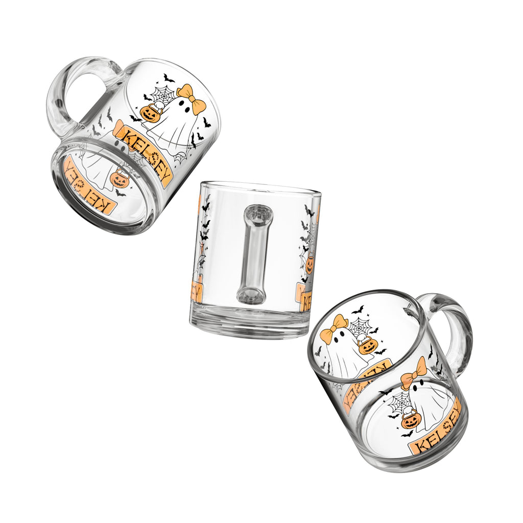 Halloween Ghost Personalized Glass Mug, Custom Mug, Trick or Treat Mug, Fall Decor, Spooky Season Gift, Unique Halloween Cup