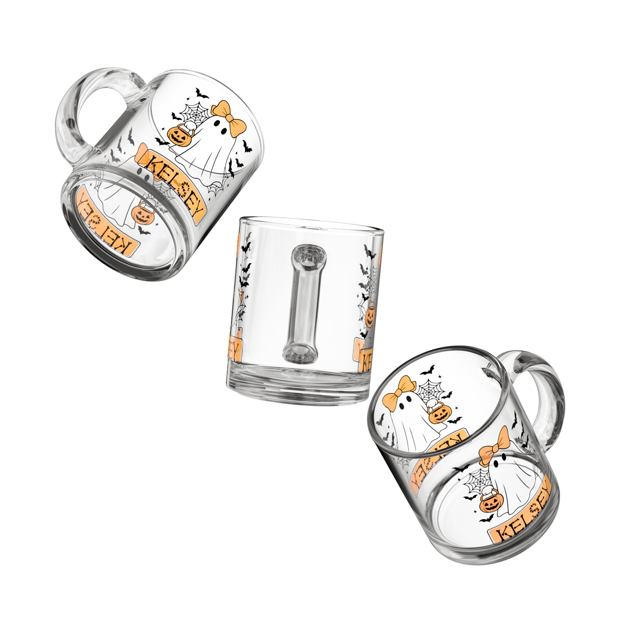 Halloween Ghost Personalized Glass Mug, Custom Mug, Trick or Treat Mug, Fall Decor, Spooky Season Gift, Unique Halloween Cup