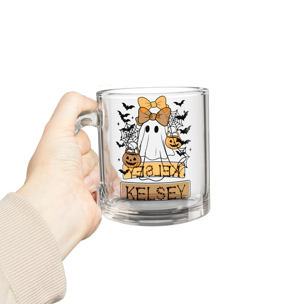 Halloween Ghost Personalized Glass Mug, Custom Mug, Trick or Treat Mug, Fall Decor, Spooky Season Gift, Unique Halloween Cup