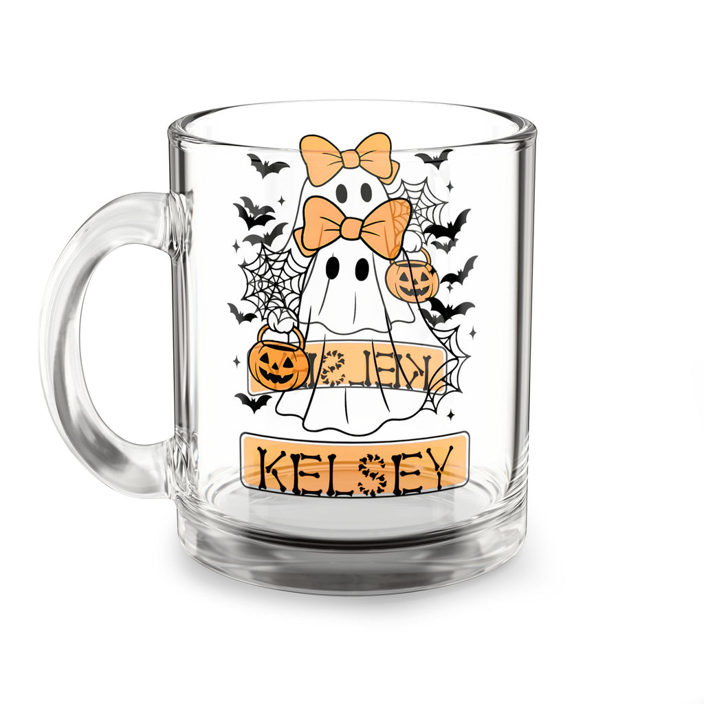 Halloween Ghost Personalized Glass Mug, Custom Mug, Trick or Treat Mug, Fall Decor, Spooky Season Gift, Unique Halloween Cup