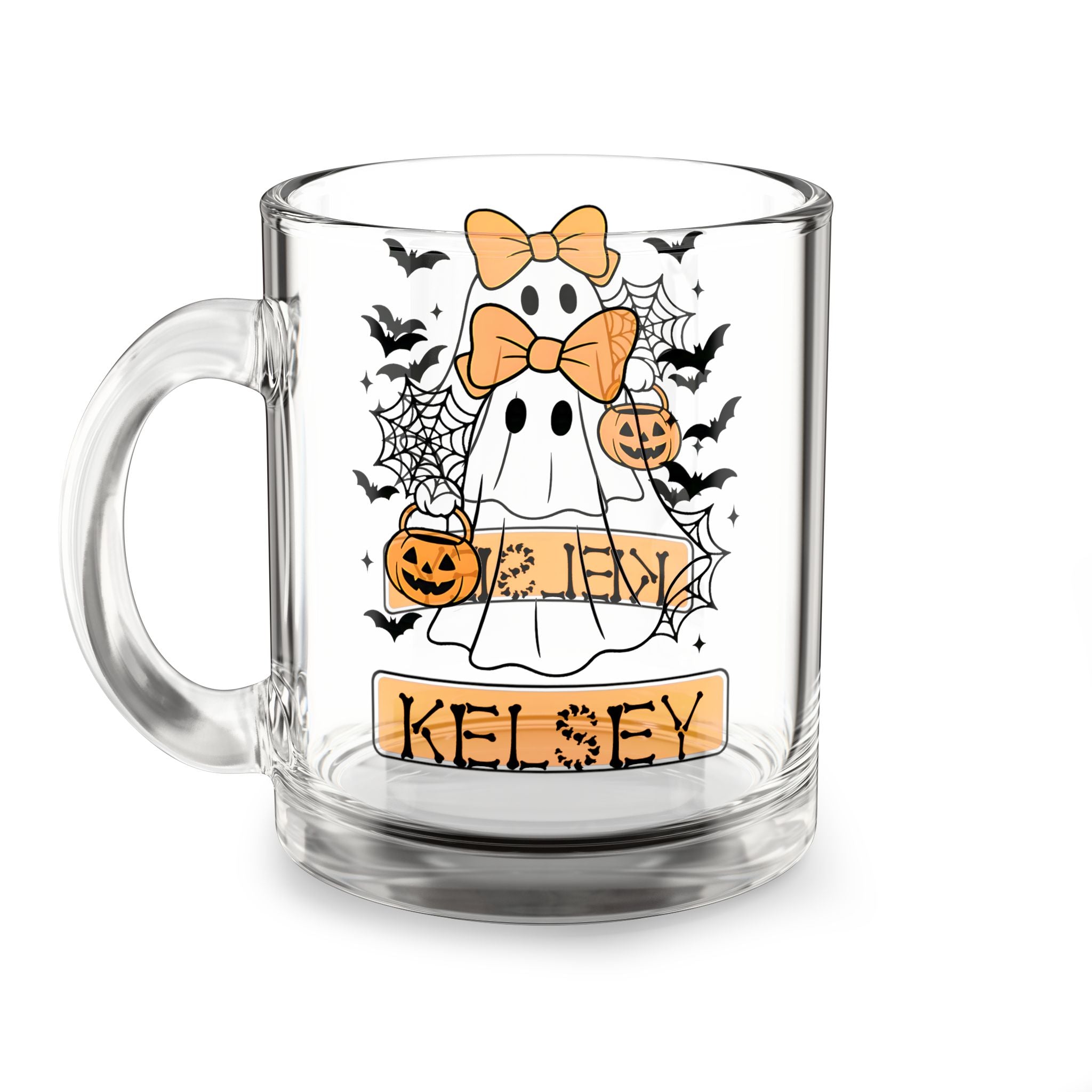 Halloween Ghost Personalized Glass Mug, Custom Mug, Trick or Treat Mug, Fall Decor, Spooky Season Gift, Unique Halloween Cup